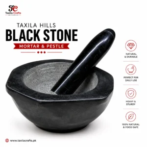 Taxila Crafts 9-Inch Taxila Hills Black Stone Chattu Watta | Langri Danda Set