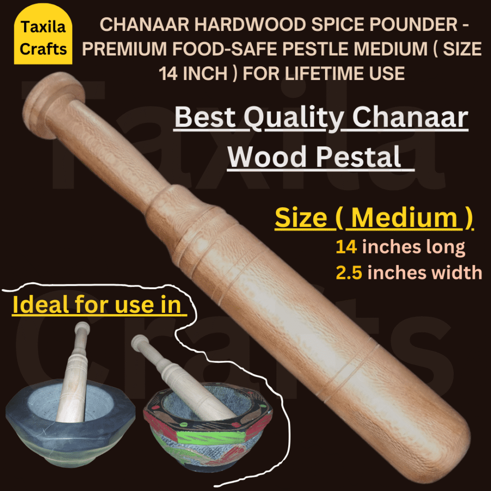 Taxila Crafts 14-Inch Chanaar Hardwood Langri Danda | Watta | Spice Pounder | Lifetime Use