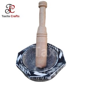 Ramzan Offer Taxila Crafts Original Taxila Stone Handmade Chattu Watta Langri Danda Kundi Watta 9" – Dori Danda Imam Dasta Grinding Mortar & Pestle with Free Wooden Pestle – Rough Interior, Handcrafted, Ideal for Spices, Herbs, Pills – Easy to Clean (Copy)