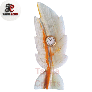 Elegant Onyx Leaf Timepiece – Handmade Stone Clock by Taxila Crafts