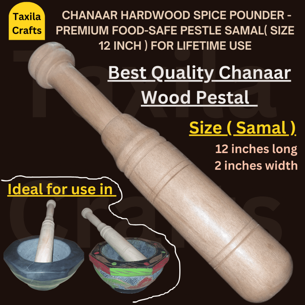 Taxila Crafts 12-Inch Chanaar Hardwood Langri Danda | Watta | Spice Pounder | Lifetime Use