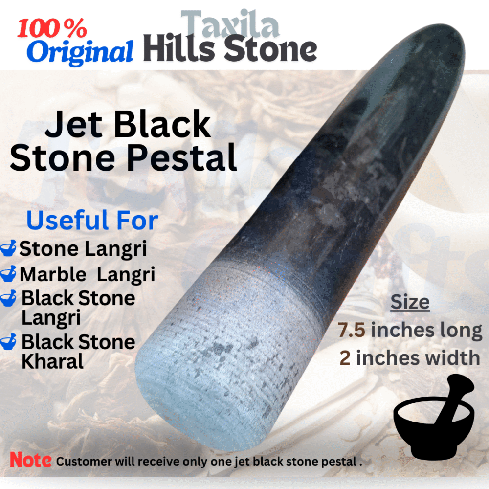 Taxila Crafts 8" Jet Black Stone Pestle Danda – Langri Danda | Kharal Dasta only Danda