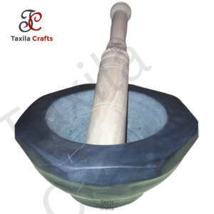 Taxila Jet Black 9" Stone Mortar & Pestle – Langri Danda, Chattu Watta, Imam Dasta, Kundi Danda