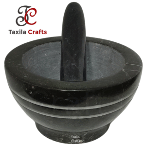Taxila Crafts Customized Black Stone Mortar & Pestle – Handcrafted, Polished Outside & Rough Inside for Authentic Grinding – Order on WhatsApp