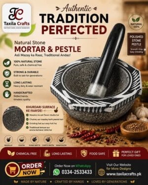 Taxila Crafts Rough Interior Taxila Stone 9-Inch Chattu Watta & Dori Danda Set