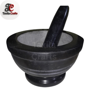 Taxila Crafts Customized Black Stone Mortar & Pestle – Handcrafted, Polished Outside & Rough Inside for Authentic Grinding – Order on WhatsApp
