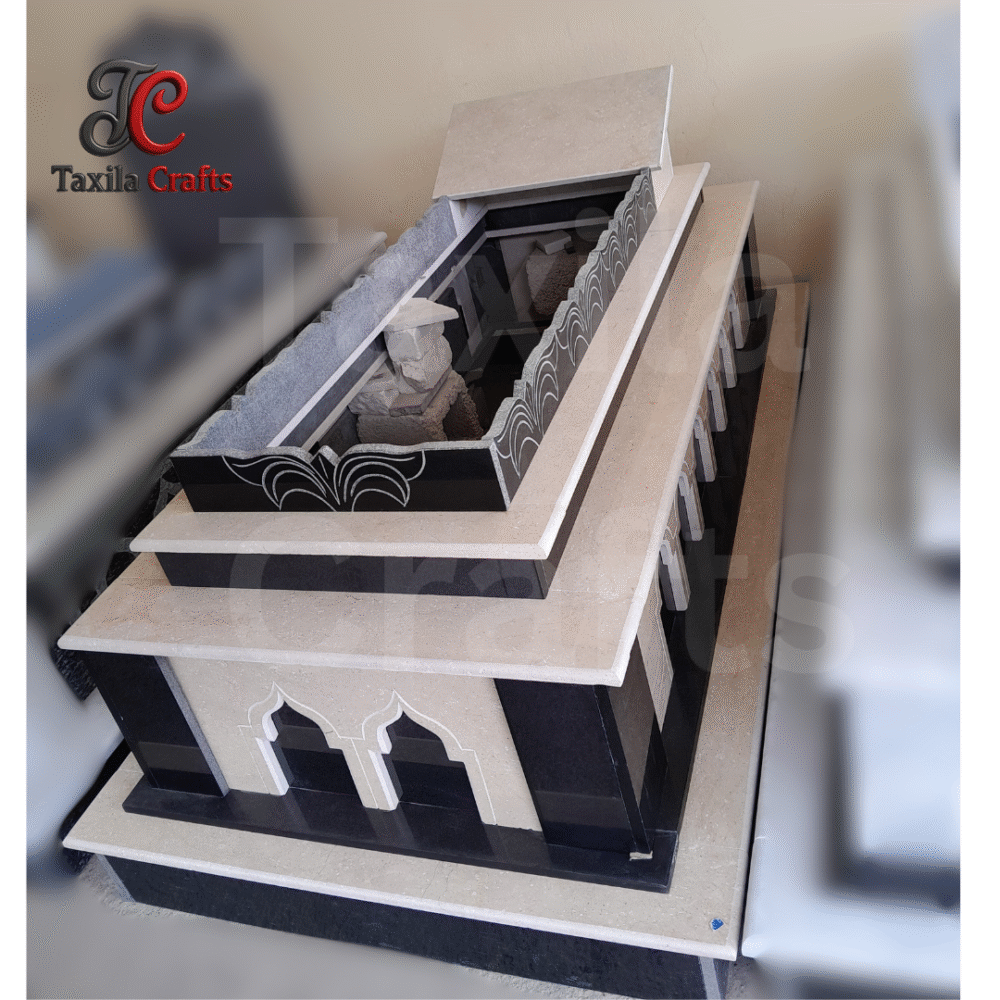 Taxila Crafts Teak Wood Marble with Black Marble Kutab Design Qabar – Premium Two-Tone Grave ( Conact us for More Details )