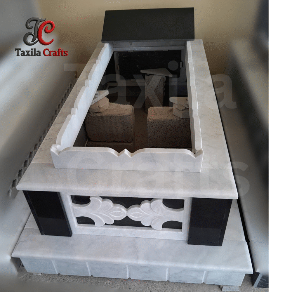 Taxila Crafts White Marble with Black Granite Contrast Qabar – Premium Two-Tone Grave ( Conact us for More Details )