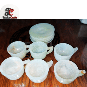 Fine Quality Onyx Stone Cup Set – 12 Piece Handmade Medium Size Cups & Saucers