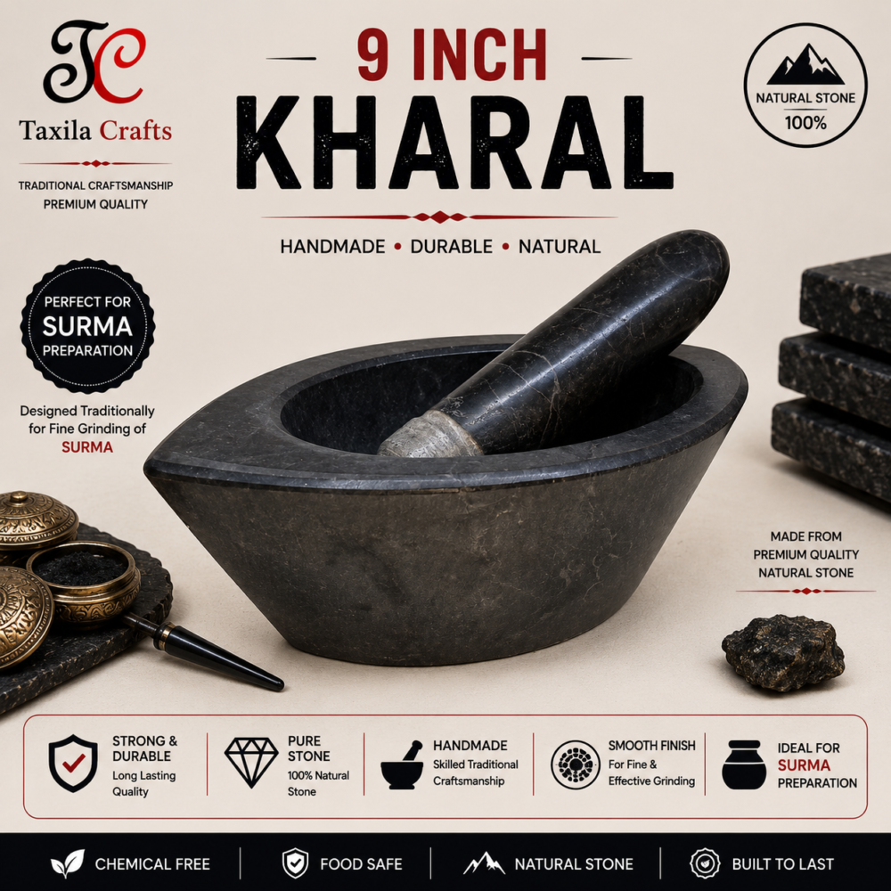 9" Taxila Black Stone Boat Shape Kharal