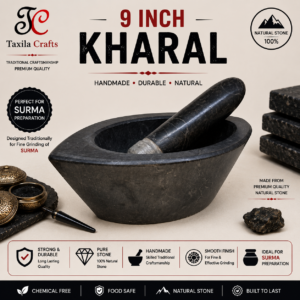 9" Taxila Black Stone Boat Shape Kharal