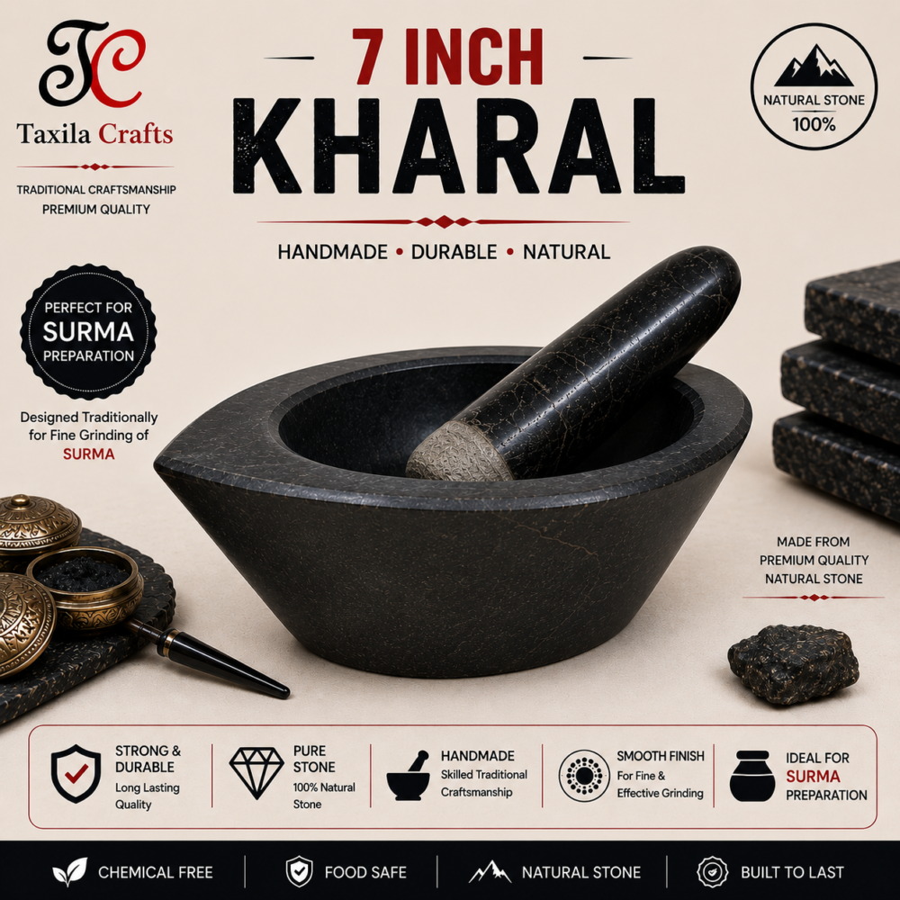 7" Taxila Black Stone Boat Shape Kharal