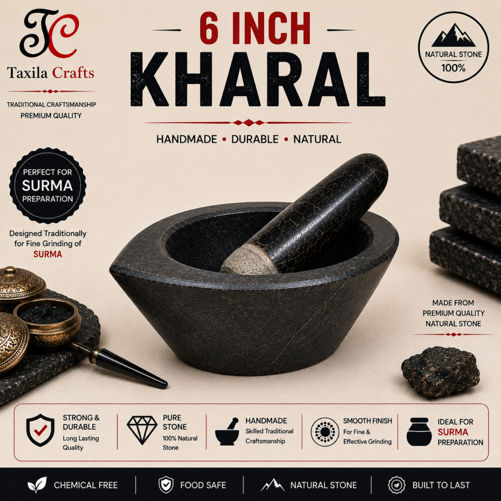 6" Taxila Black Stone Boat Shape Kharal