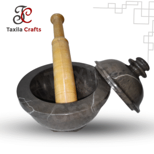 Taxila Crafts 9" Chocolate Shade Stone Chattu Watta Kharal with Lid – Traditional Mortar & Pestle (Free Wooden  Pestle)