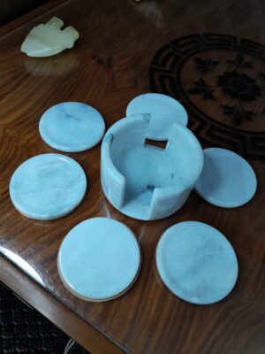 White Marble Round Coaster Set – 6 Pieces (4-inch Elegant Table Decor)