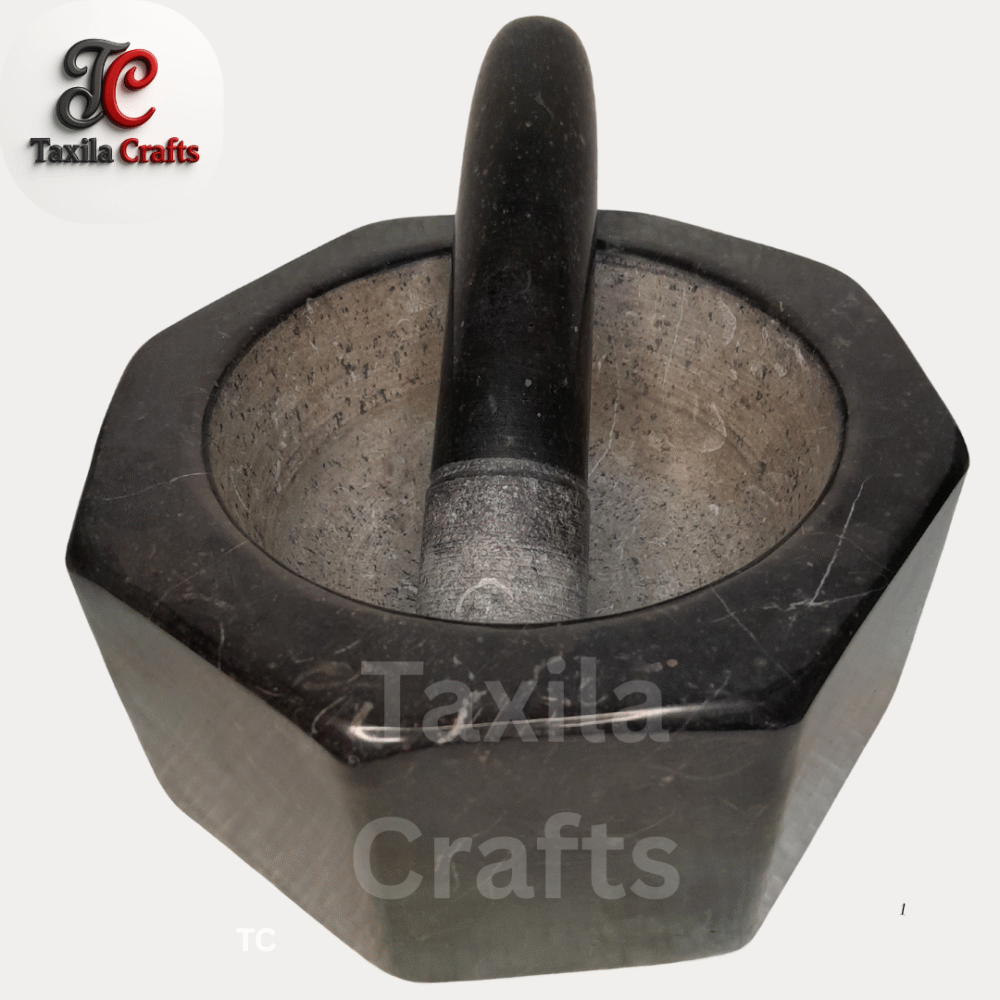 Taxila Hills Black Stone 9" Crystal Chattu Watta Mortar & Pestle